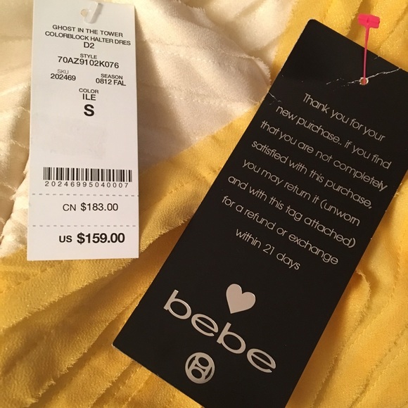 *SOLD* NEW Bebe Yellow Sexy Bandage Halter Dress - Picture 2 of 2