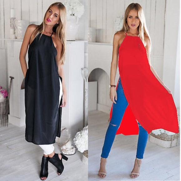 BRAND NEW Two Side High Split Chiffon Blouse Dress - Picture 2 of 2