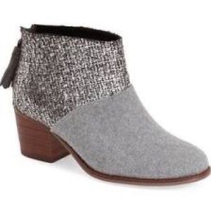 TOMS Grey Metallic Wool Booties NWT
