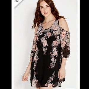 Black Floral Cold Shoulder Dress