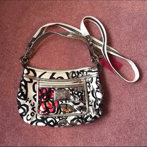 Black and white Coach purse
