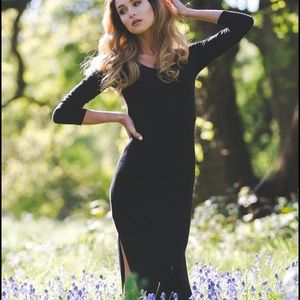 Black maxi dress scoop neck open back long dress