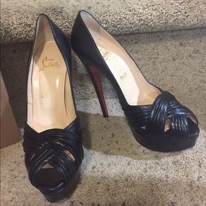 Christian Louboutin black leather peep toe shoes