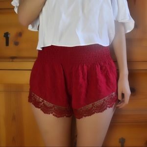 Red Flowy Boho Shorts : WORN ONCE
