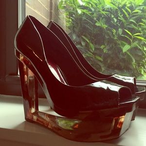 Jessica Simpson Black Patent Platform Wedges