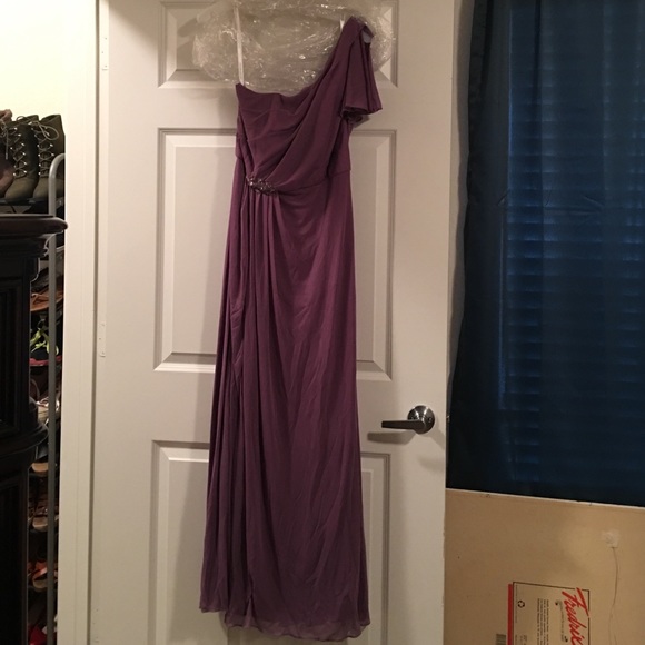 David's Bridal one shoulder long dress. No trades.
