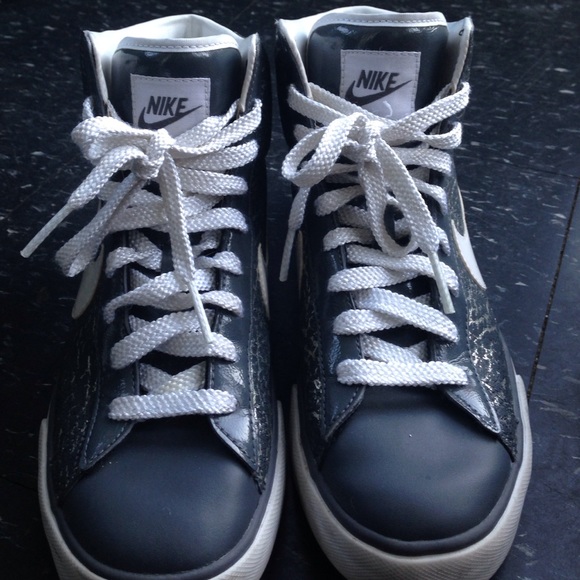 Gray/silver and white sneakers