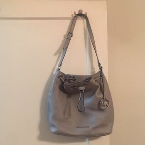 Michael Kors Light Grey Leather Bucket Bag Purse