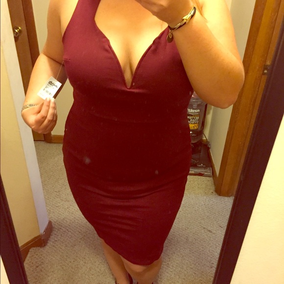 Charlotte Russe plunging caged-back bodycon midi