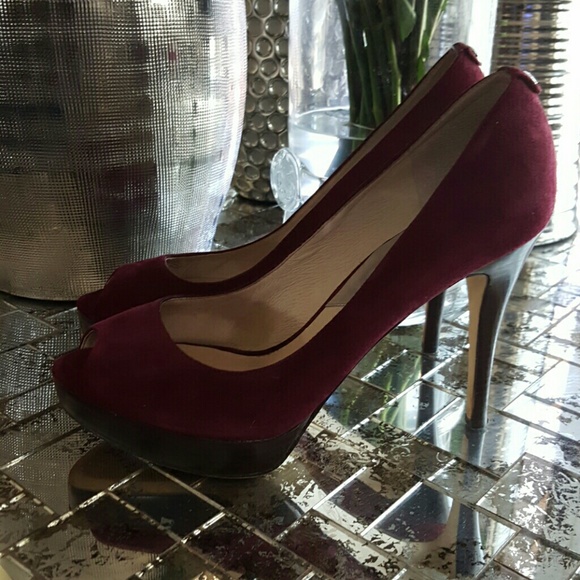 Michael Kors peep toe burgundy suede pumps