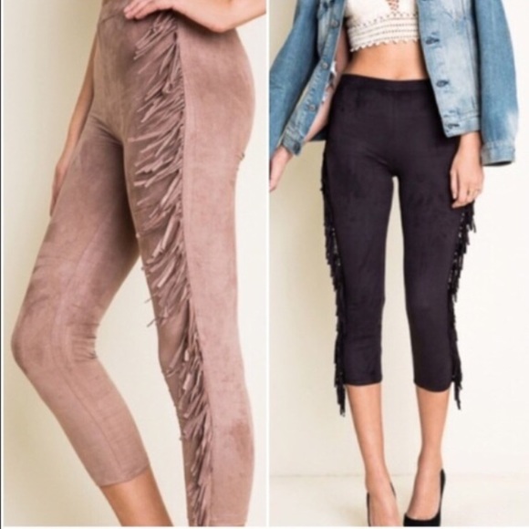 Boutique Pants - LAST PAIR Black Faux Suede Fringe Leggings Medium