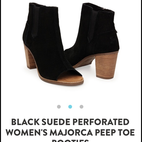 TOMS Black Suede Perforated Booties Size 9 - Picture 2 of 4