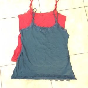 🎉 SALE!! Two lace trimmed tank size L more an XL
