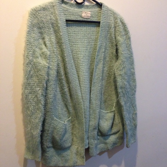 fuzzy green cardigan