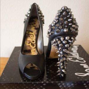 Sam Edelman Peep Toe Studded Leather Pumps