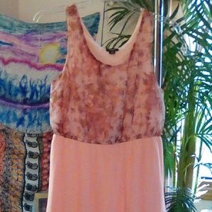 Pink, elastic waist, pleated spring dress