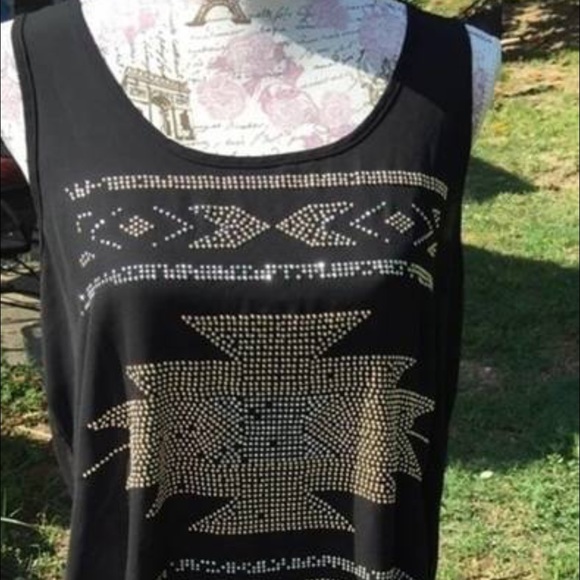 Sheer black blouse with Aztec design