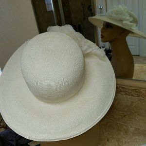 Louise Green couture milliner white wide brim hat