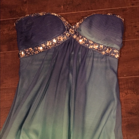 Long, teal and blue PROM dress.