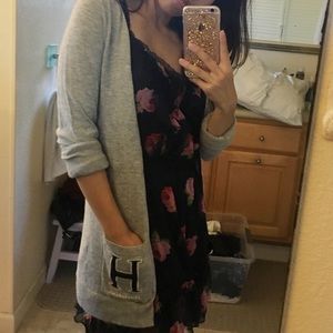 long grey varsity style cardigan