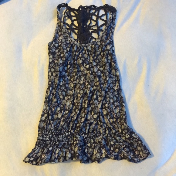Floral tank top with crocheted back panel