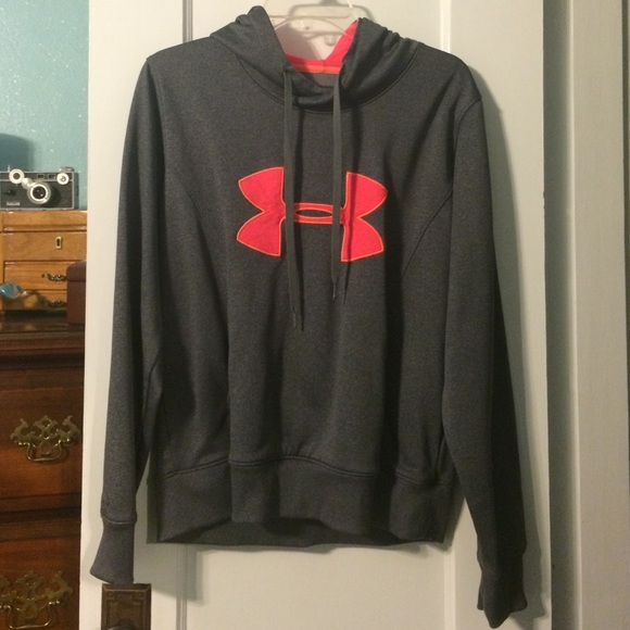 Gray and Neon Coral Under Armour Hoodie