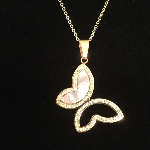 Mother of pearl and Austrian Crystal butterfly set - Picture 2 of 4