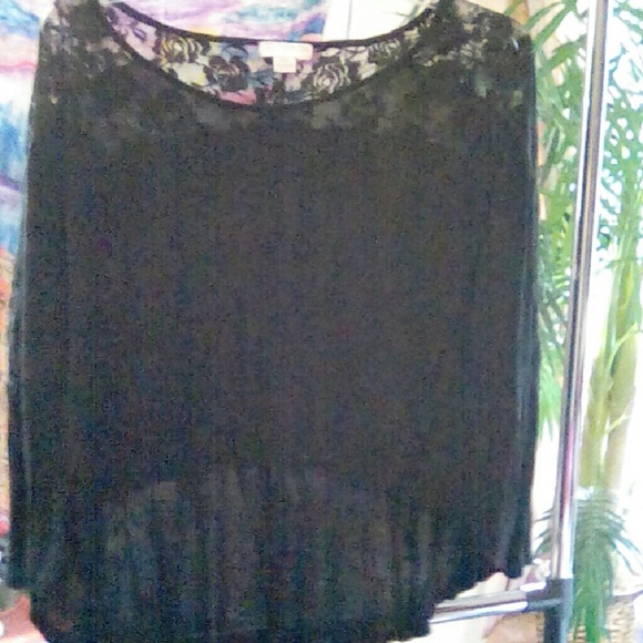 High low black lace back top