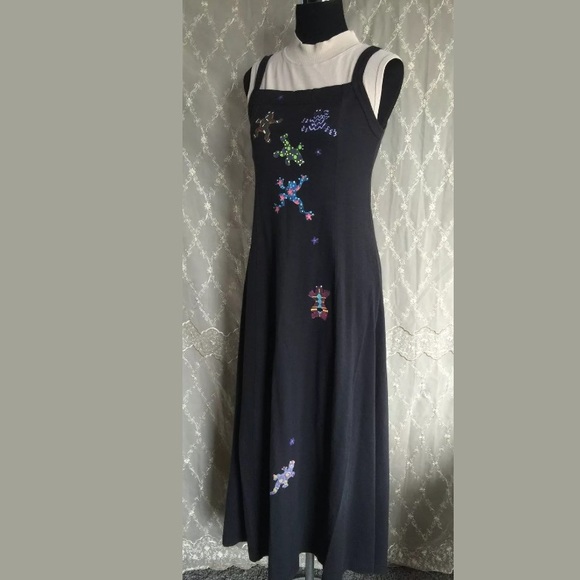 Frogs & geckos' black maxi tank sundress, S fits M