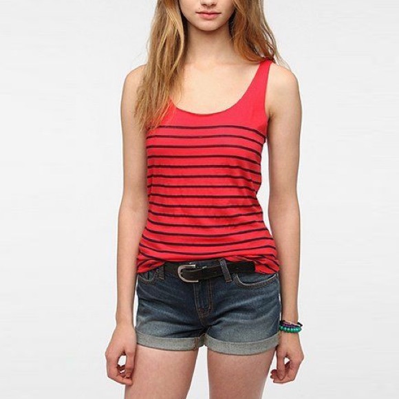 BDG Raw Edge Scoop Neck Stripe Tank Top