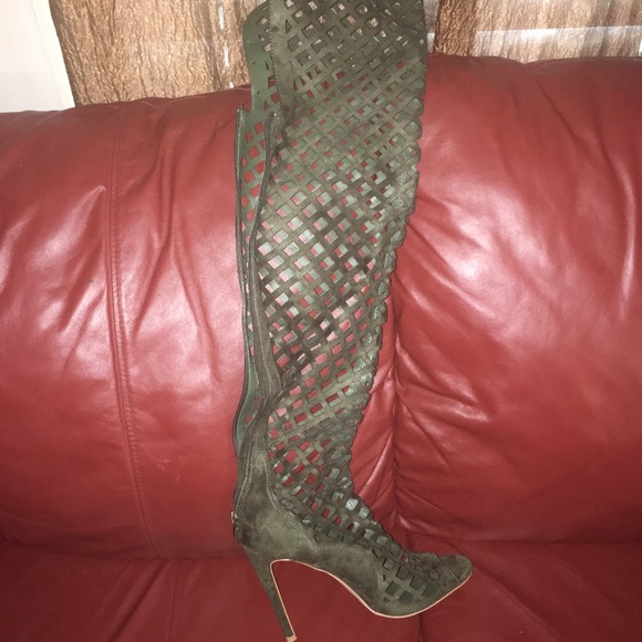 Olive Green Laser Cut Boots