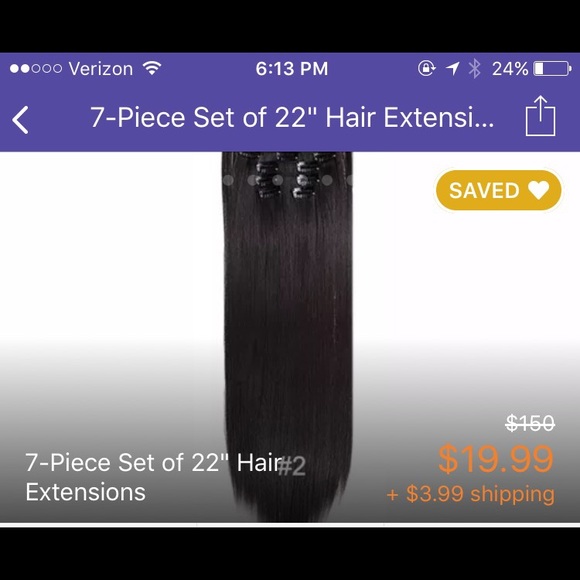 7 piece set of 22 inch clip on hair extensions.