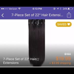 7 piece set of 22 inch clip on hair extensions.