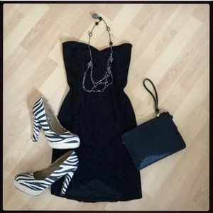 Black strapless dress with lace