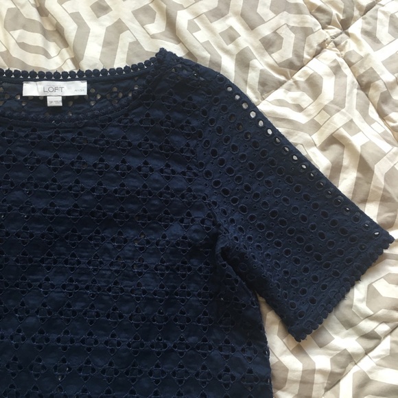 ⭐SALE NWOT LOFT Navy Eyelet Detail Shirt - Picture 4 of 4