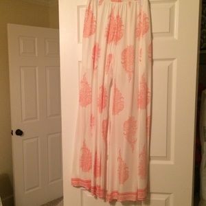 Orange and cream print palazzo pants