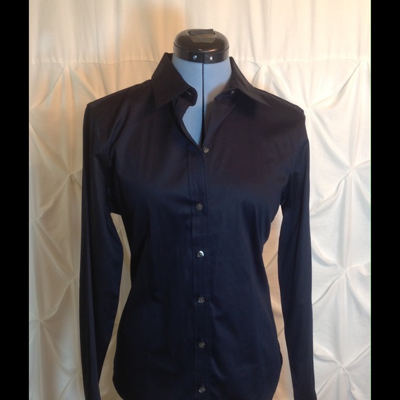 Banana Republic Navy Satin Fitted Button-Down NWOT