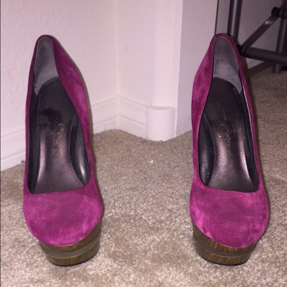 Jessica simpson burgandish purple suede wood heels