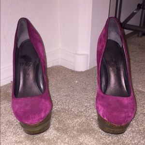 Jessica simpson burgandish purple suede wood heels