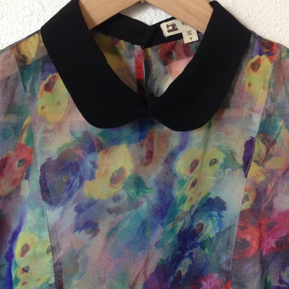 Wasteland sheer floral collar watercolor top