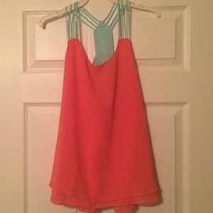 Coral and aqua strappy tank
