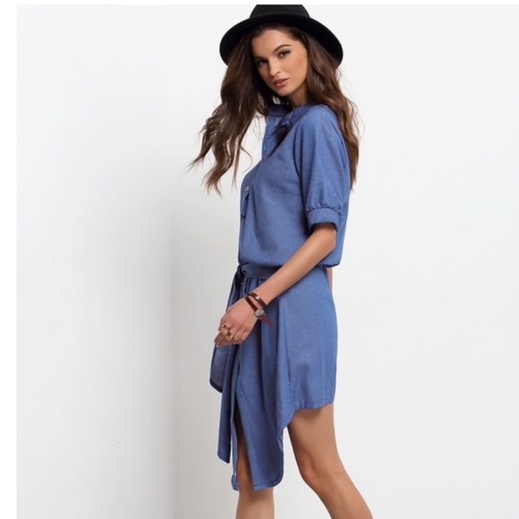 🎉BOGO 🎉NWT Chambray Button Down Wrap Dress - Picture 2 of 4