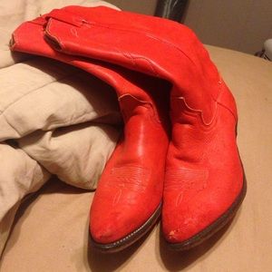 Red genuine leather cowgirl boots