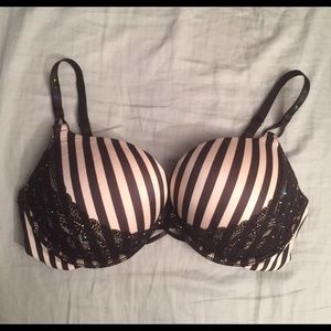 Black and White Striped Push-up Bra