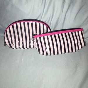 Pink black and white striped Makeup/cosmetic bags