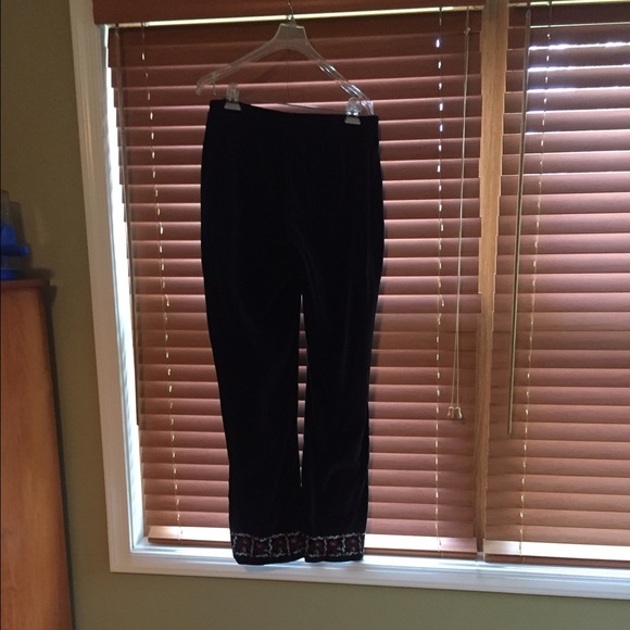 Velvet dress pants with embroidered hem