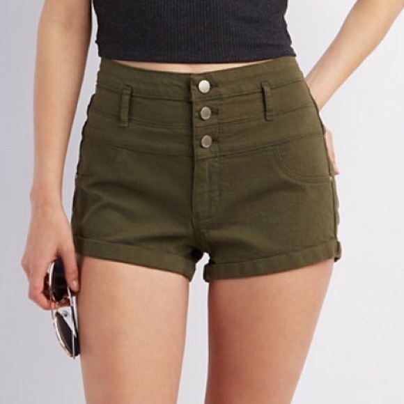 High waisted green Jean shorts