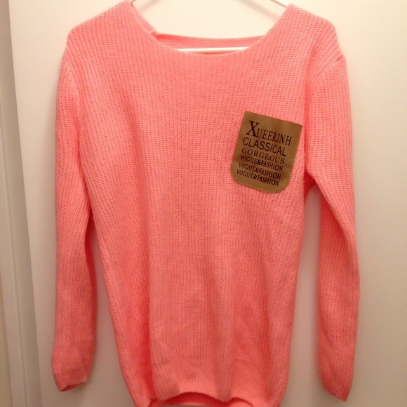 Coral Pink Knitted Pocket Sweatshirt - Picture 2 of 3