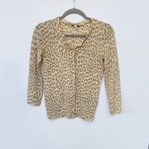 J Crew Snow Leopard Crystal Button Cardigan Cream