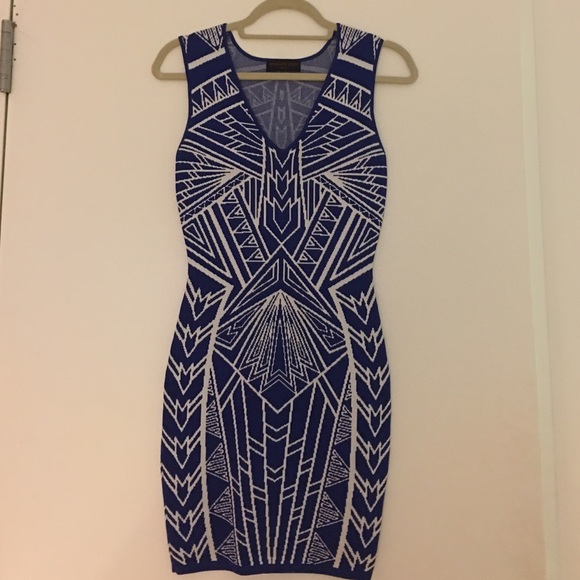 Blue and white bodycon dress